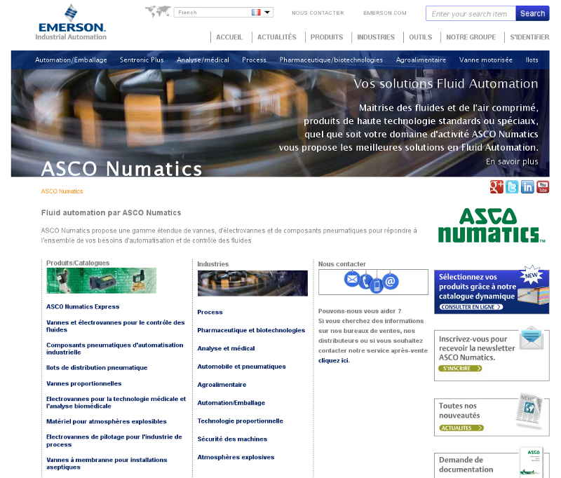 Webmastering : gestion technique et de contenu du groupe européen ASCO Numatics - http://www.asconumatics.eu/fr/